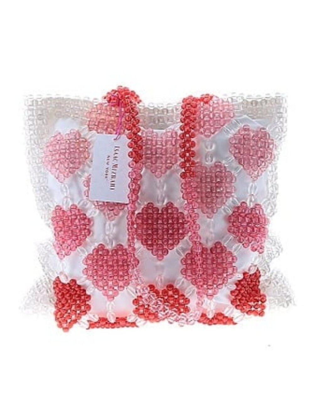 Isaac Mizrahi White & Pink Heart Pattern Lucite Beaded Tote Bag